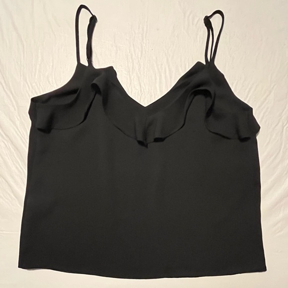 III Ruffle in front & back Cami Top Blouse Black Adjustable Spaghetti Strap - Picture 2 of 11